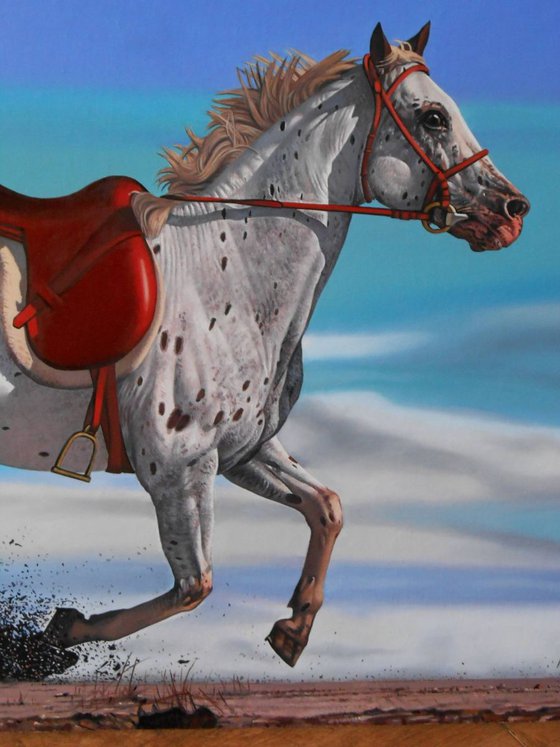 White Horse with Red Saddle