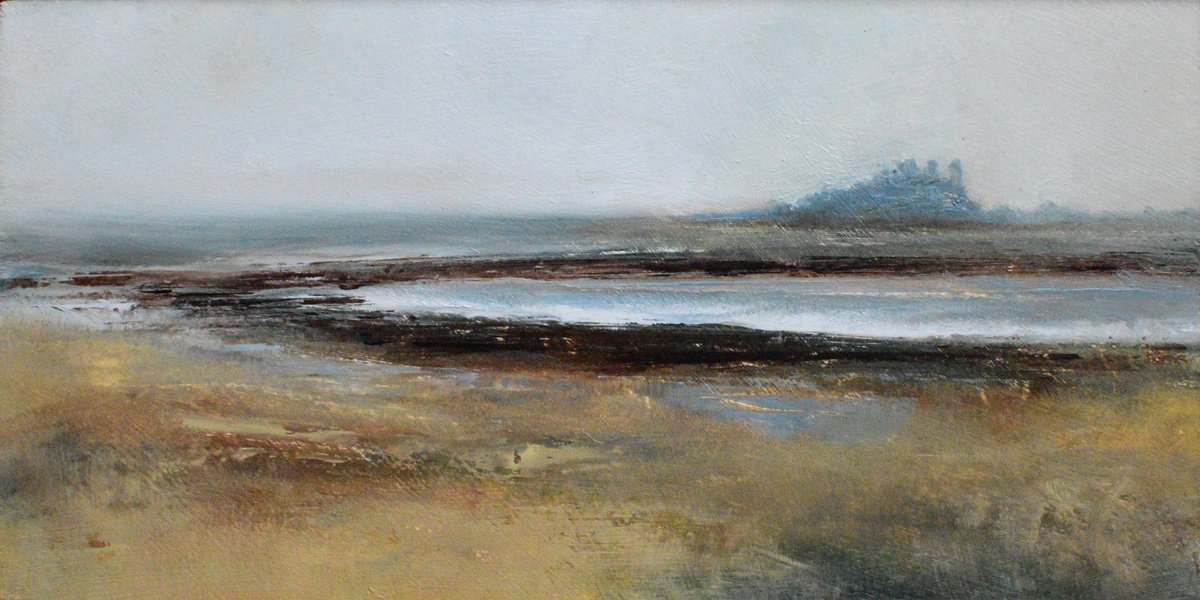 Expressive Landscape Oil Painting By Colin Slater, 9 X 5, Bamburgh Mist, Original Artwork
