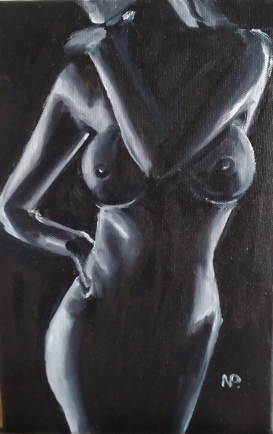 Don't turn around, nude erotic gestural oil painting, Gift art, impressionistic painting