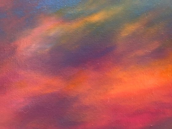 Almost Dusk...original painting oil on canvas cloudscape peaceful