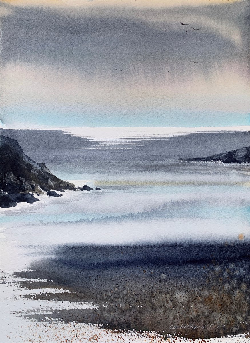 Impressionistic Watercolour , Abstraction Sea By Eugenia Gorbacheva, 9 X 12, Artwork For Sale On Artfinder