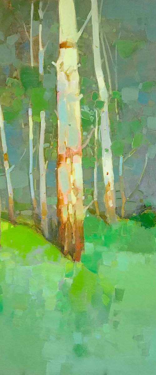 Birches in Cobalt, Landscape Original oil painting, One of a kind Signed by Vahe Yeremyan