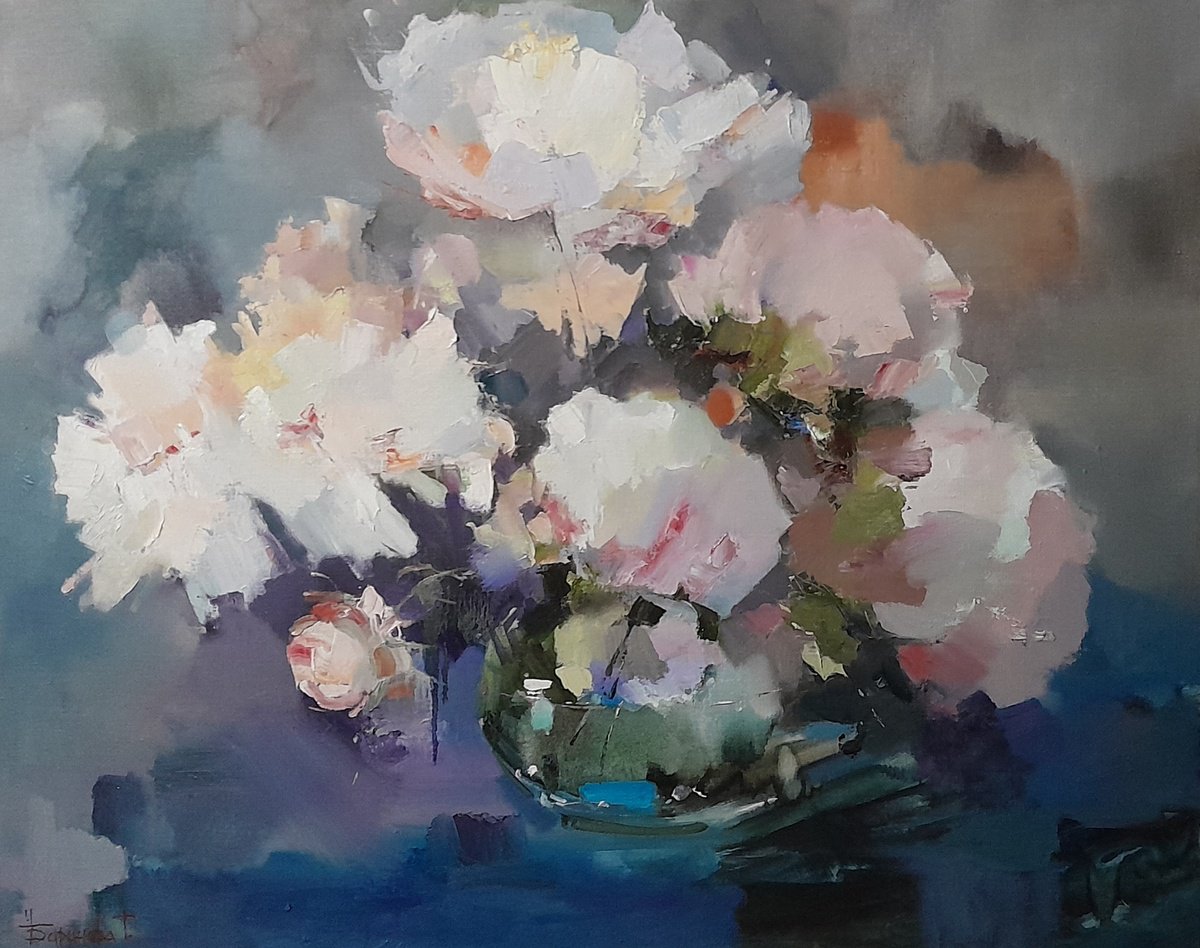 Impressionistic Botanical Oil Painting By Tatyana Barinova, 39 X 31", A Personal Question, Original Artwork