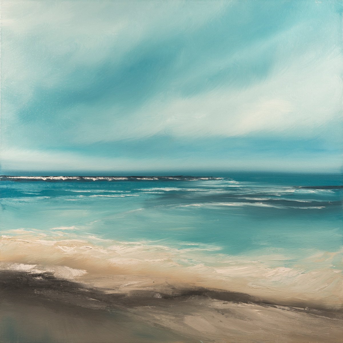 Abstract Landscape Oil Painting By Magda Malak, 20 X 20", Sirens Call, Original Artwork