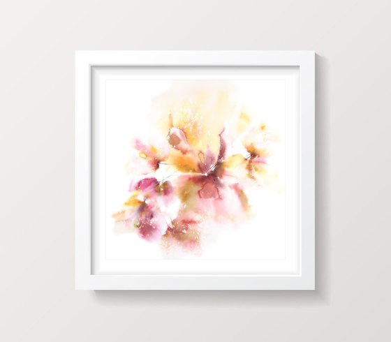 Yellow abstract flowers watercolor painting "Sunny day"