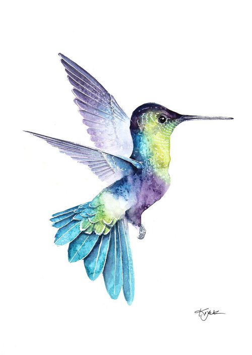 Flying Hummingbird  21x30cm, wildlife watercolours by Karolina Kijak
