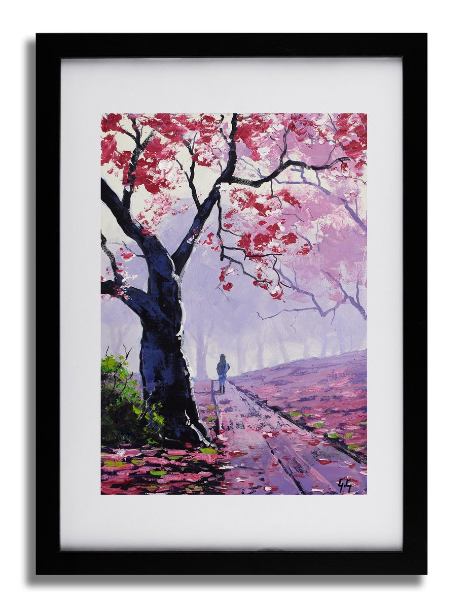 Pink Blossom Path By Graham Gercken, 16 X 12, Artwork For Sale On Artfinder