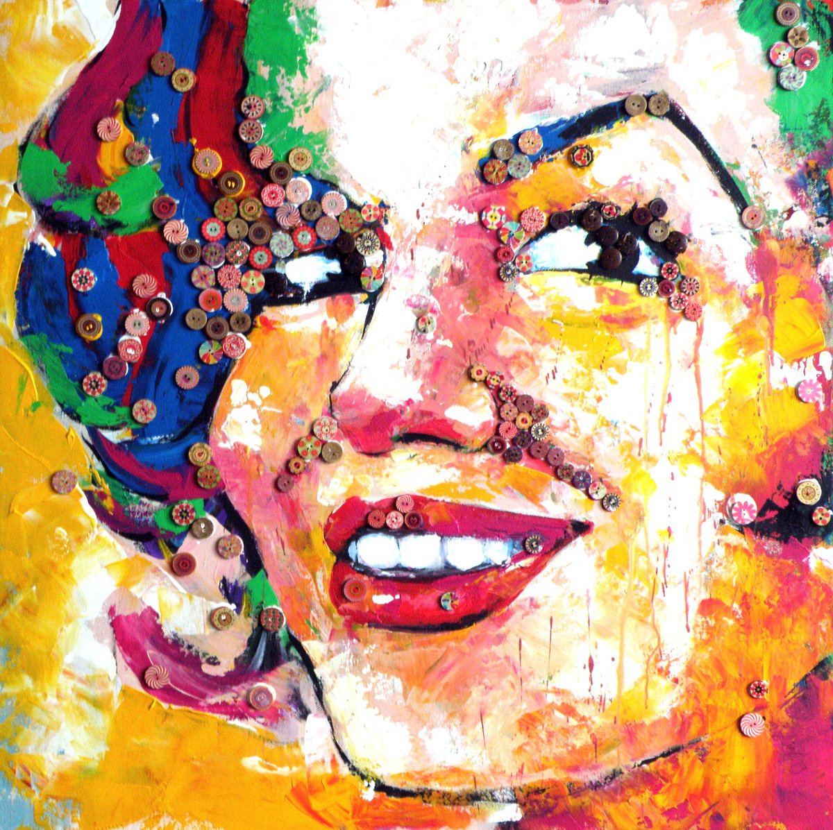 Expressive Portrait Painting By Kovacs Anna Brigitta, 28 X 28", Summer Girl, Original Artwork