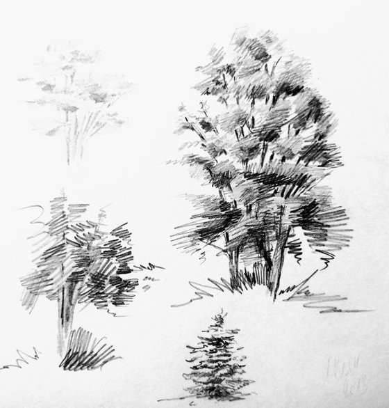 Plein air. Sketch # 7. Original pencil drawing.