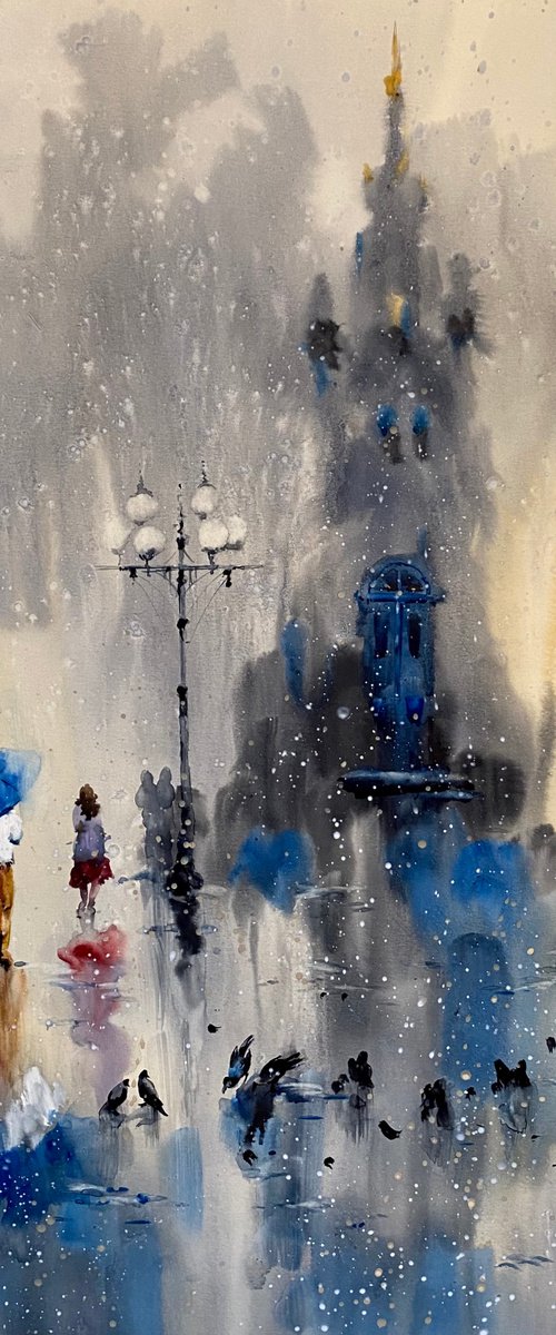 Watercolor “Afternoon fresh rain” perfect gift by Iulia Carchelan