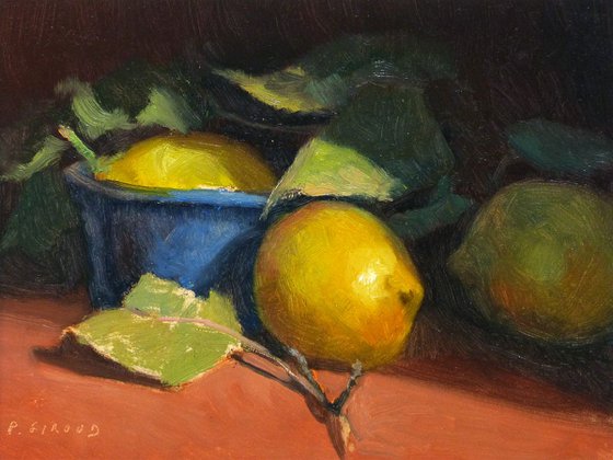 Lemons and a Blue Pot