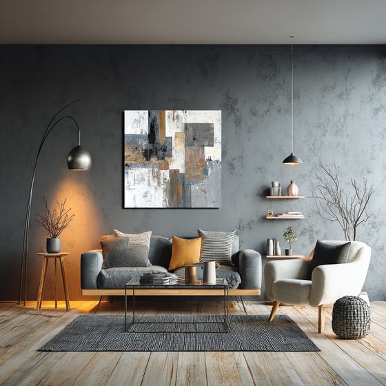 Golden Structure Field. Grey Beige Textured