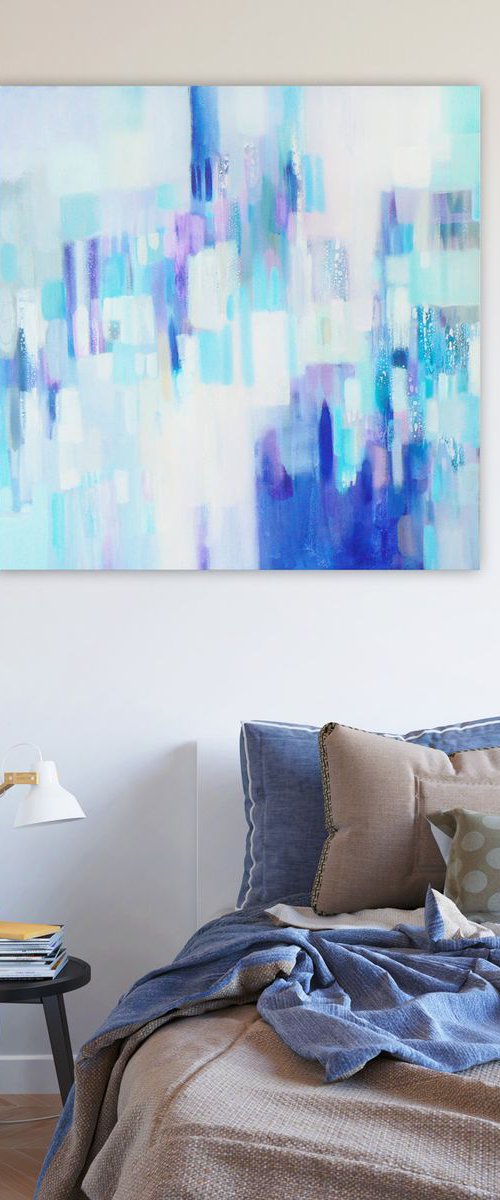 Forget me not - (beautiful subtle abstract painting in blues and silver tones) by Carolynne Coulson