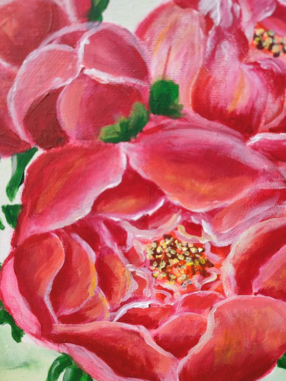 Peonies, original acrylic floral painting, gift idea, art for home