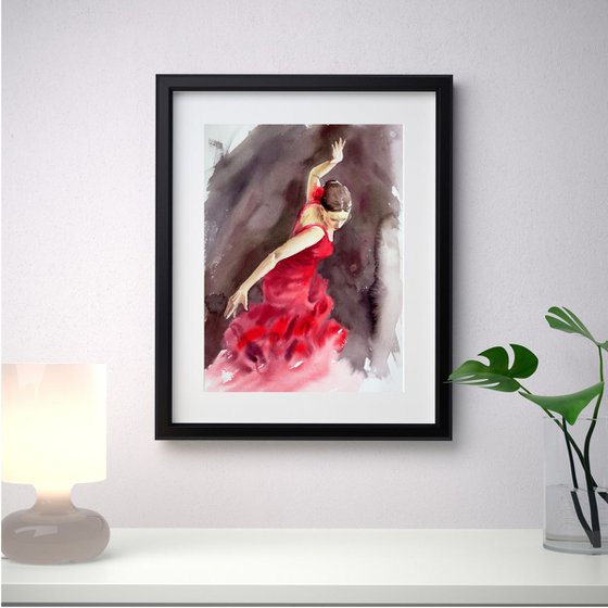 Flamenco Dancer in Red Dress - Spanish Flamenco Dancer - Passionate dance