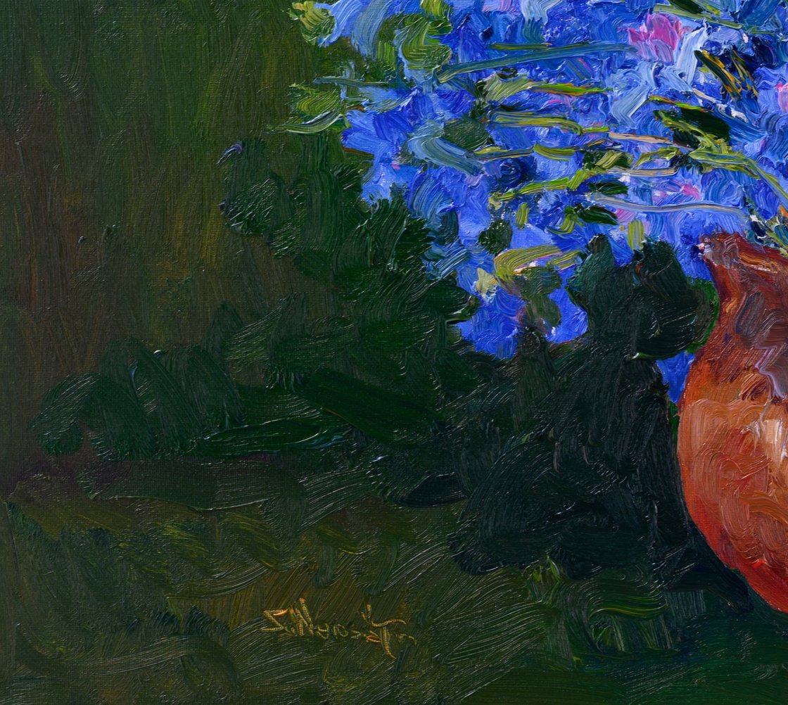 Original Oil Painting - Cornflowers in a Vase by Suren Nersisyan