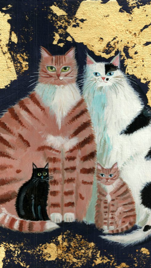 Feline Family portrait by Mary Stubberfield