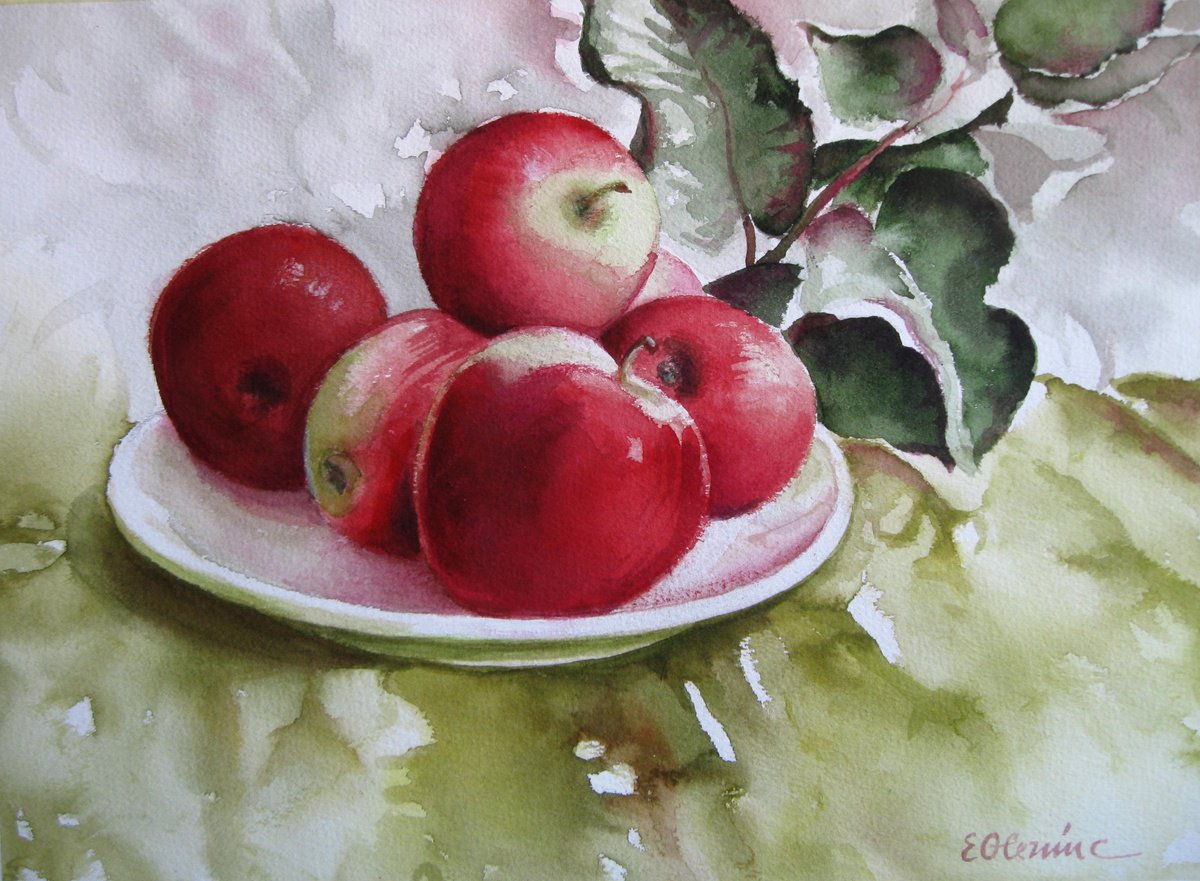 Impressionistic Still Life Watercolour By Elena Oleniuc, 15 X 11, Summer Apples, Original Artwork