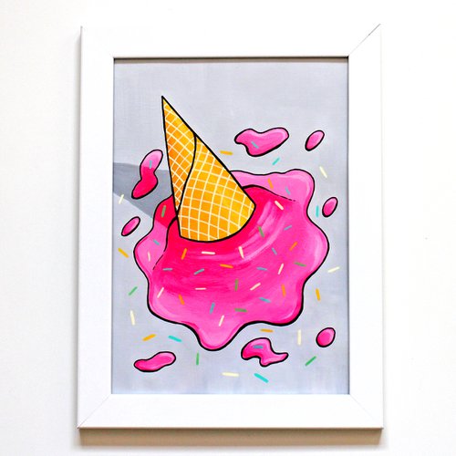 'Oops!' Dropped Ice Cream Pop Art Painting on Paper by Ian Viggars