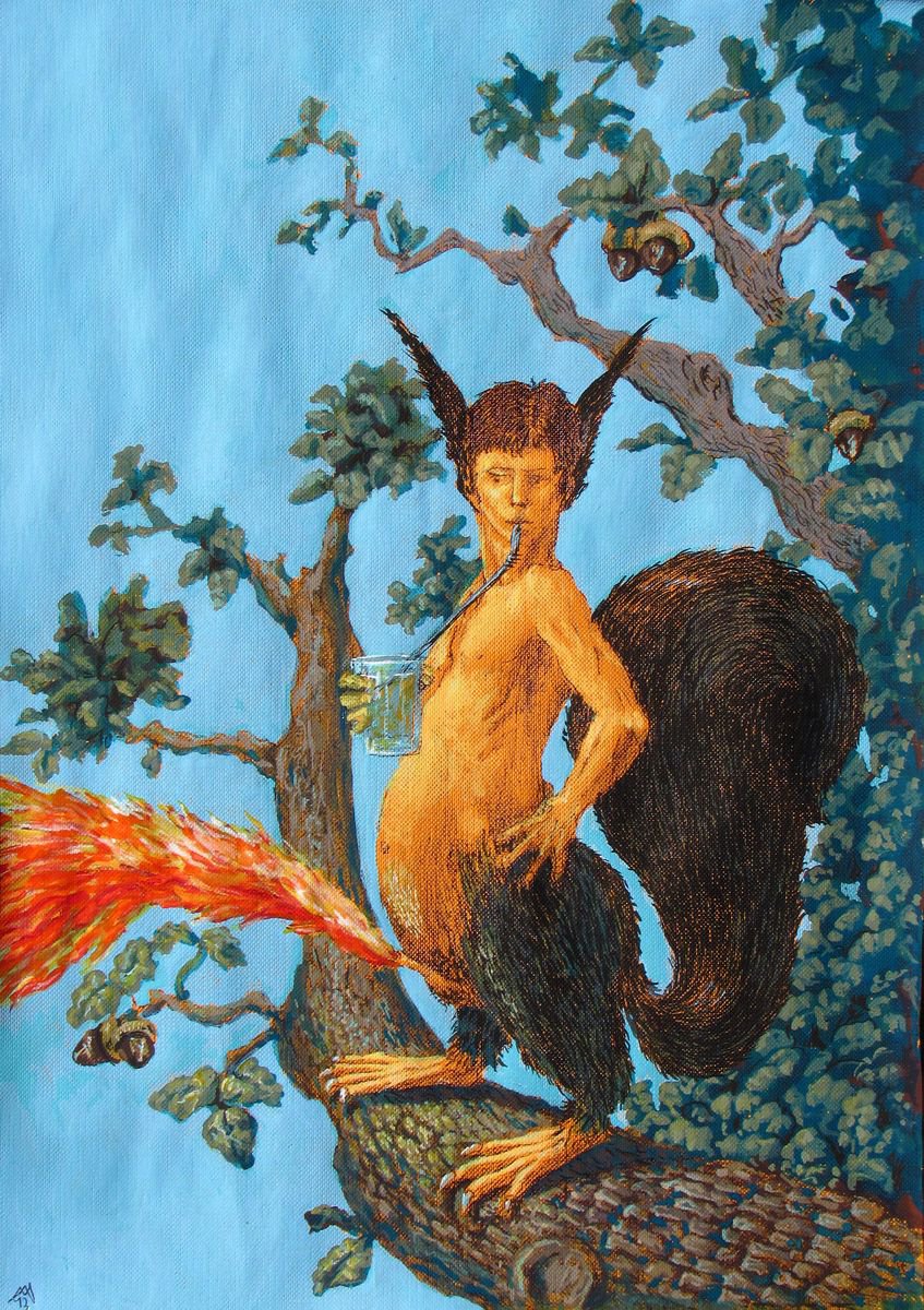 Animal Painting By Antonio Mele, 10 X 14, Scoiattolo, Original Artwork