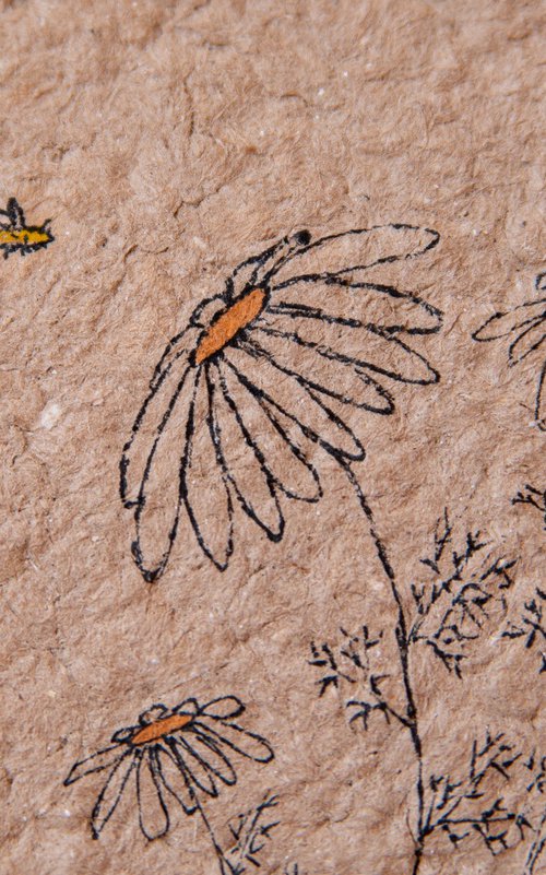Camomiles drawing on the author's craft paper by Rimma Savina