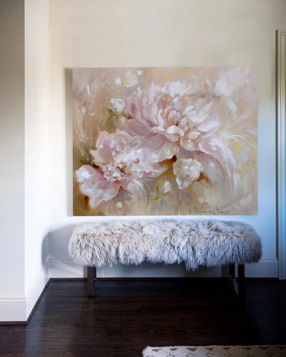 Peonies wall art, Floral Canvas - Peonies Original Art