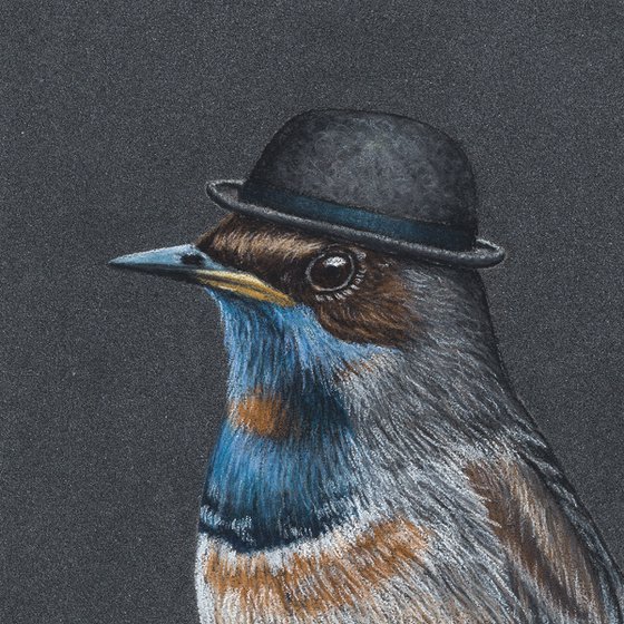 Original pastel drawing bird "Bluethroat"