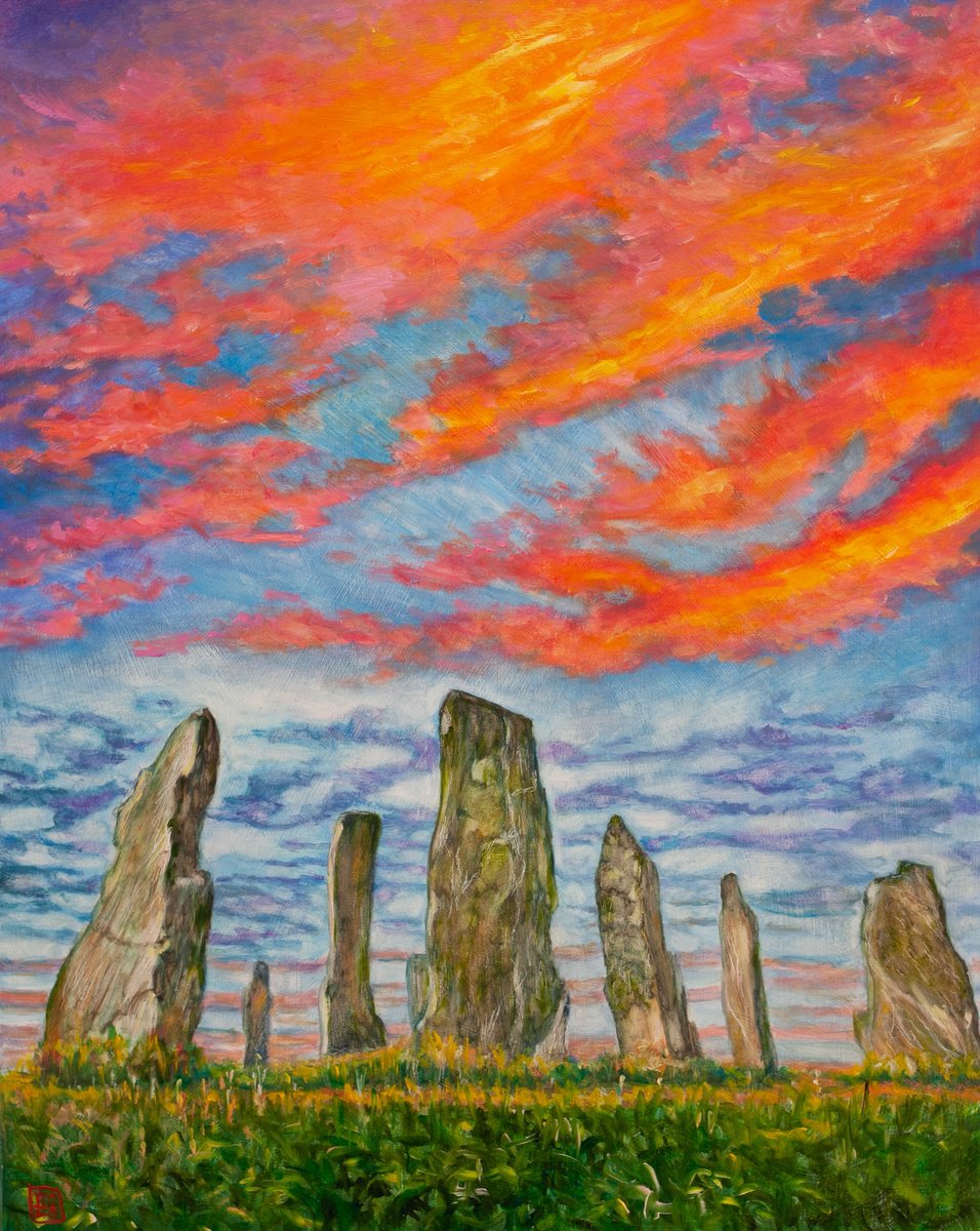 Impressionistic Landscape Oil Painting By Liudmila Pisliakova, 16 X 20", Callanish Stones, Original Artwork