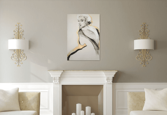 XXL drawing Golden Marilyn Monroe #1/Charcoal Modern Expressive Drawing Portrait /Celebrity/Portrait