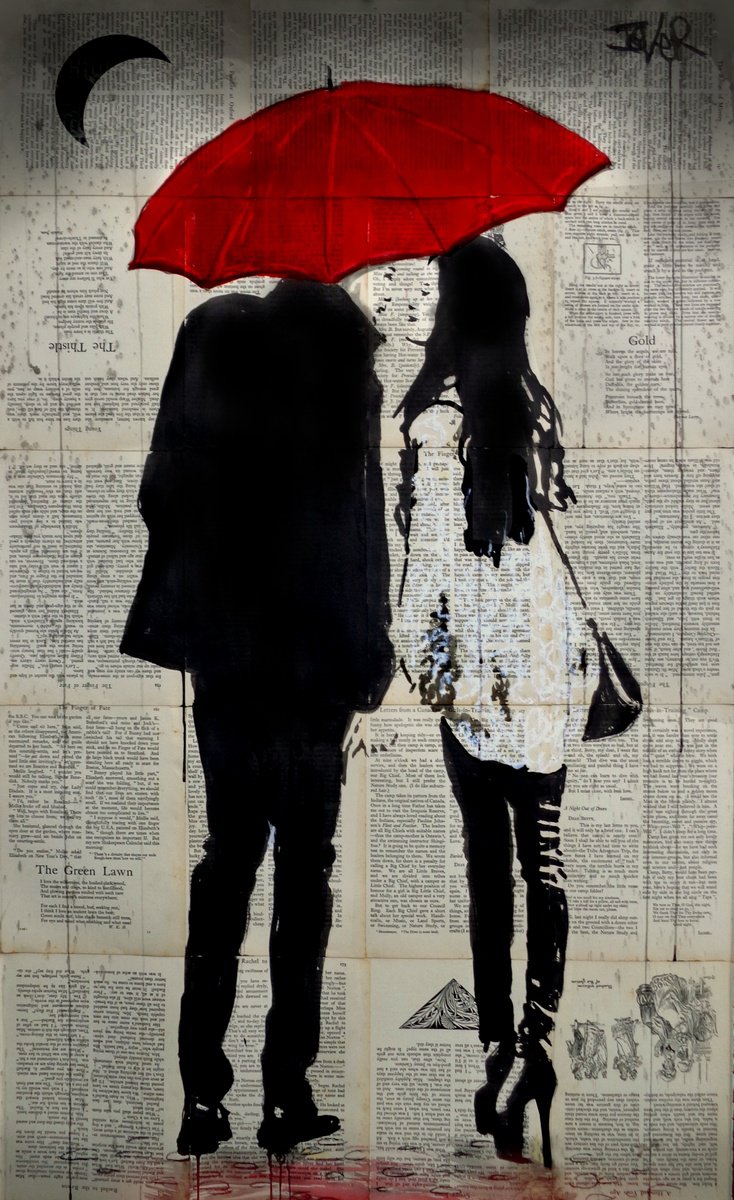Expressive Portrait Ink Drawing By Loui Jover, 27 X 43", The Couple, Original Artwork