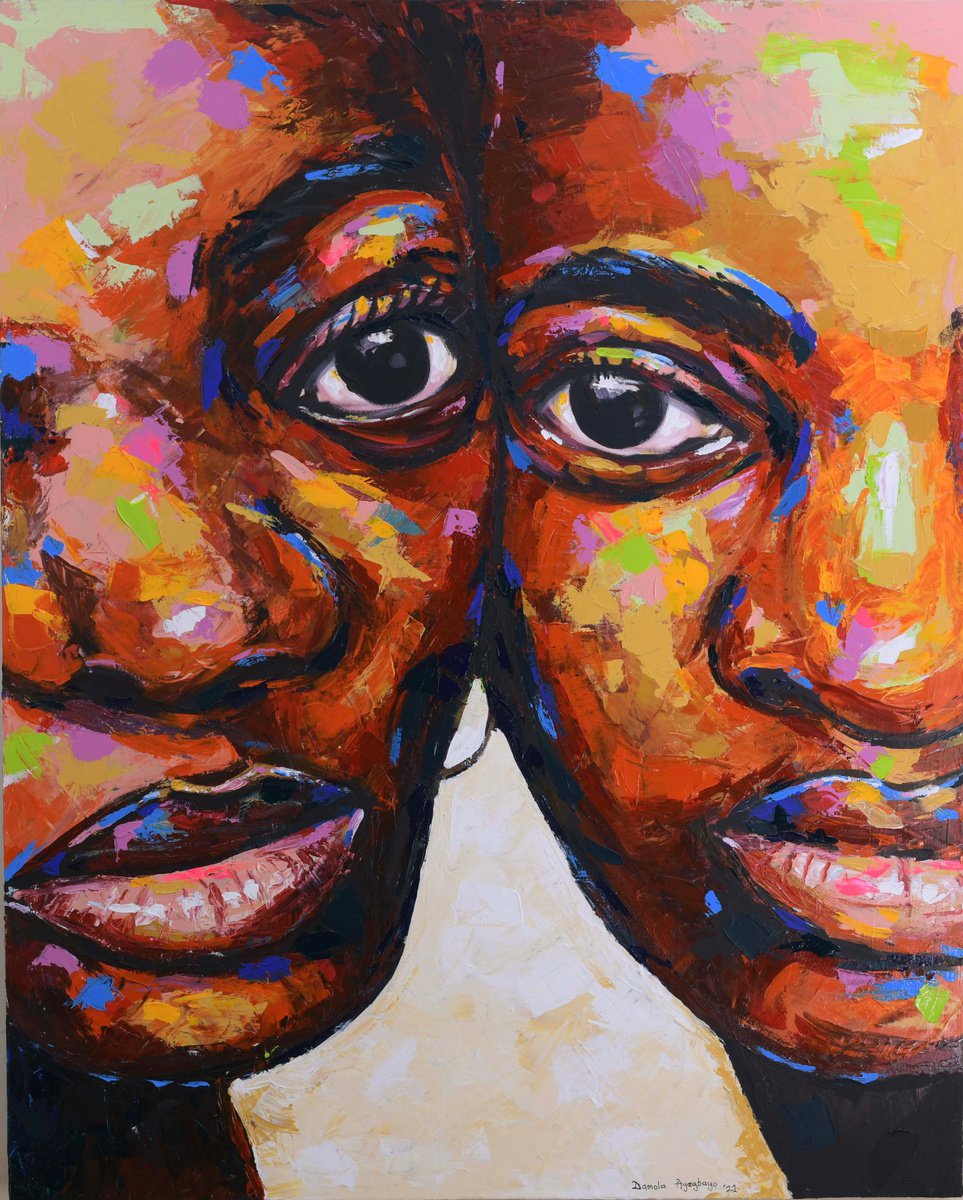 Expressive Portrait Acrylic Painting By Damola Ayegbayo, 48 X 60, Unconditional Love, Original Artwork