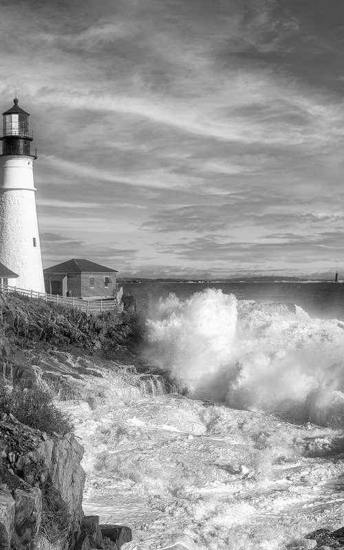 Breaking Seas, Portland Head Light by Francois de Melogue