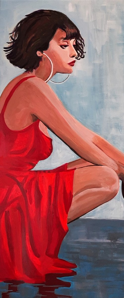 Woman in red / 100 x 70 cm by Alexandra Djokic