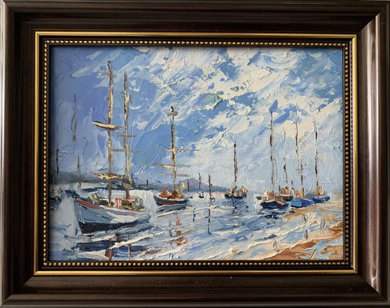 Sailboats at Sunset. Yachts.