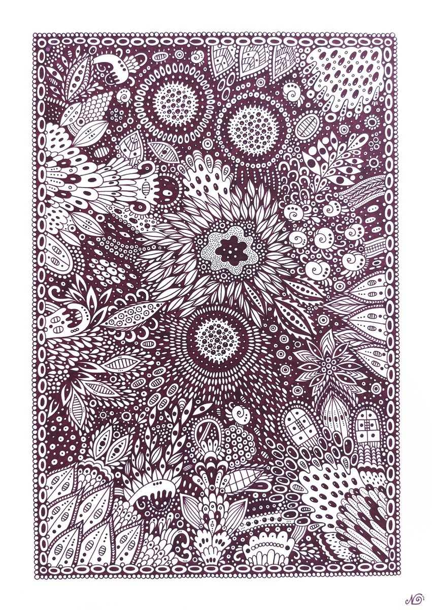 Organic Ink Drawing , Surreal Pattern N.48 By Veronika Demenko, 12 X 17, Artwork For Sale On Artfinder