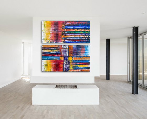 "I Want Candy" - Original PMS Large Oil Painting Diptych on Recycled Wooden Panels - 48 x 48 inches