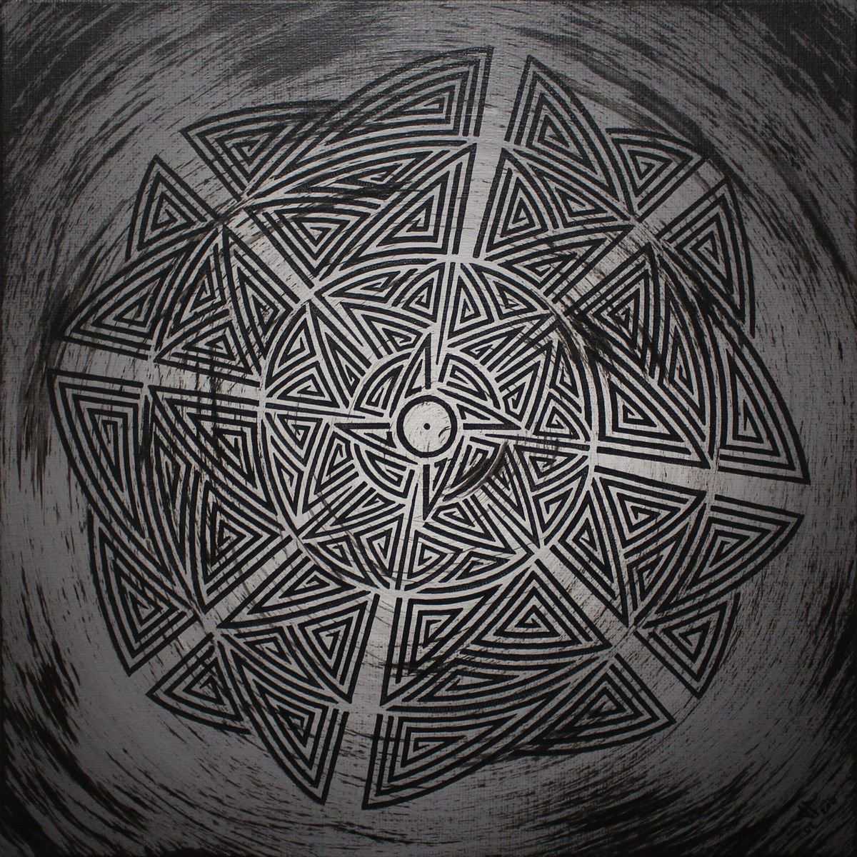 Geometric Abstract Acrylic Painting By Jonathan Pradillon, 11 X 11, Tribal Shades, Original Artwork