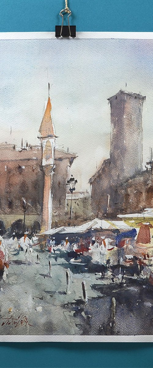 Padua, Watercolor Landscape by Marin Victor