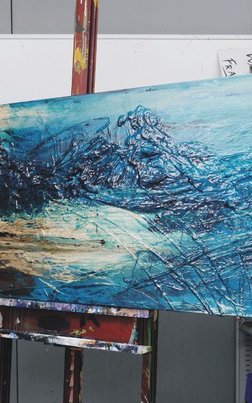 Malted Seas  160cm x 60cm texture Abstract painting teal turquoise by Franko