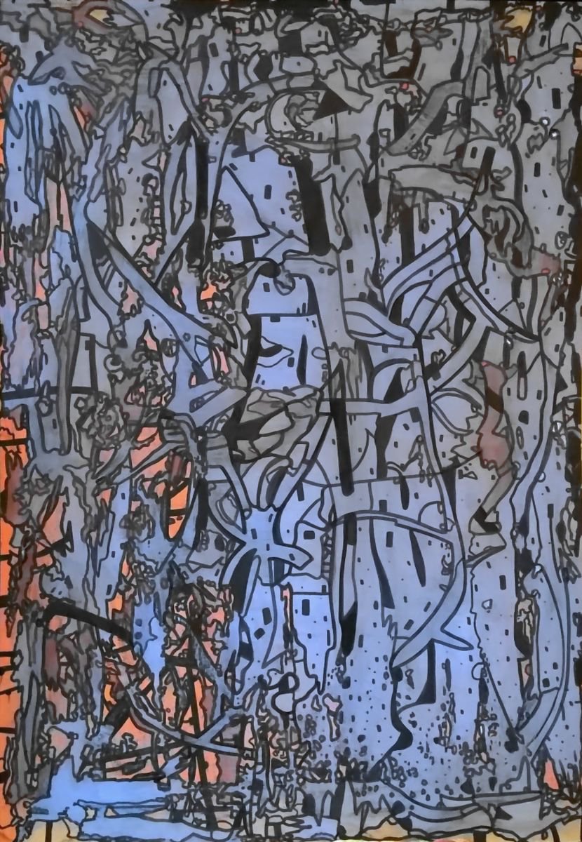 Abstract Painting By Riccardo Ticco Capparella, 20 X 28", Blue World, Original Artwork