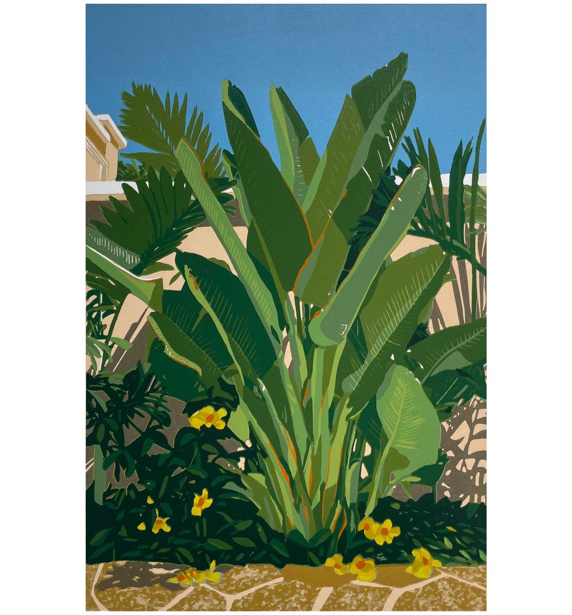 Impressionistic Botanical Linocut By Kirstie Dedman, 14 X 10", Fanfare, Original Artwork