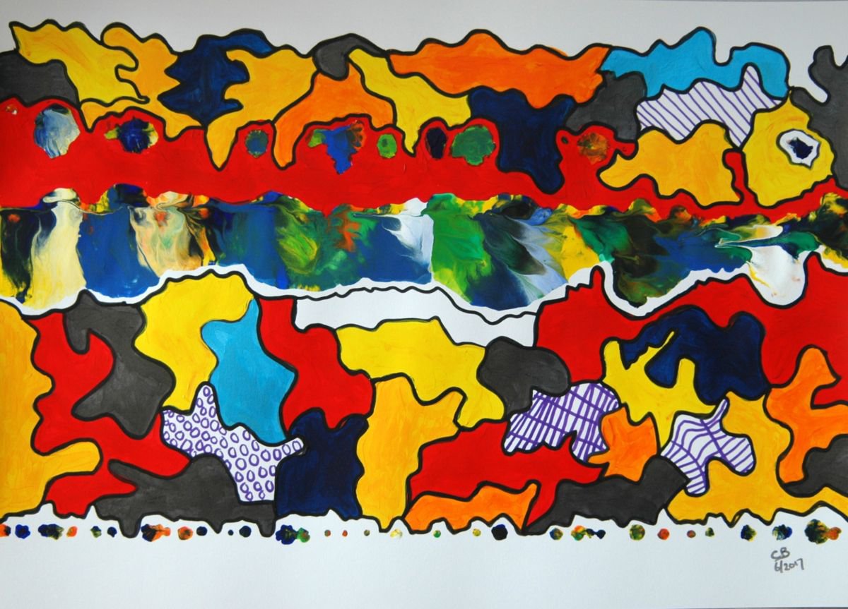 Abstract Acrylic Painting By Cb., 28 X 20, Abstract On Paper. 32, Original Artwork