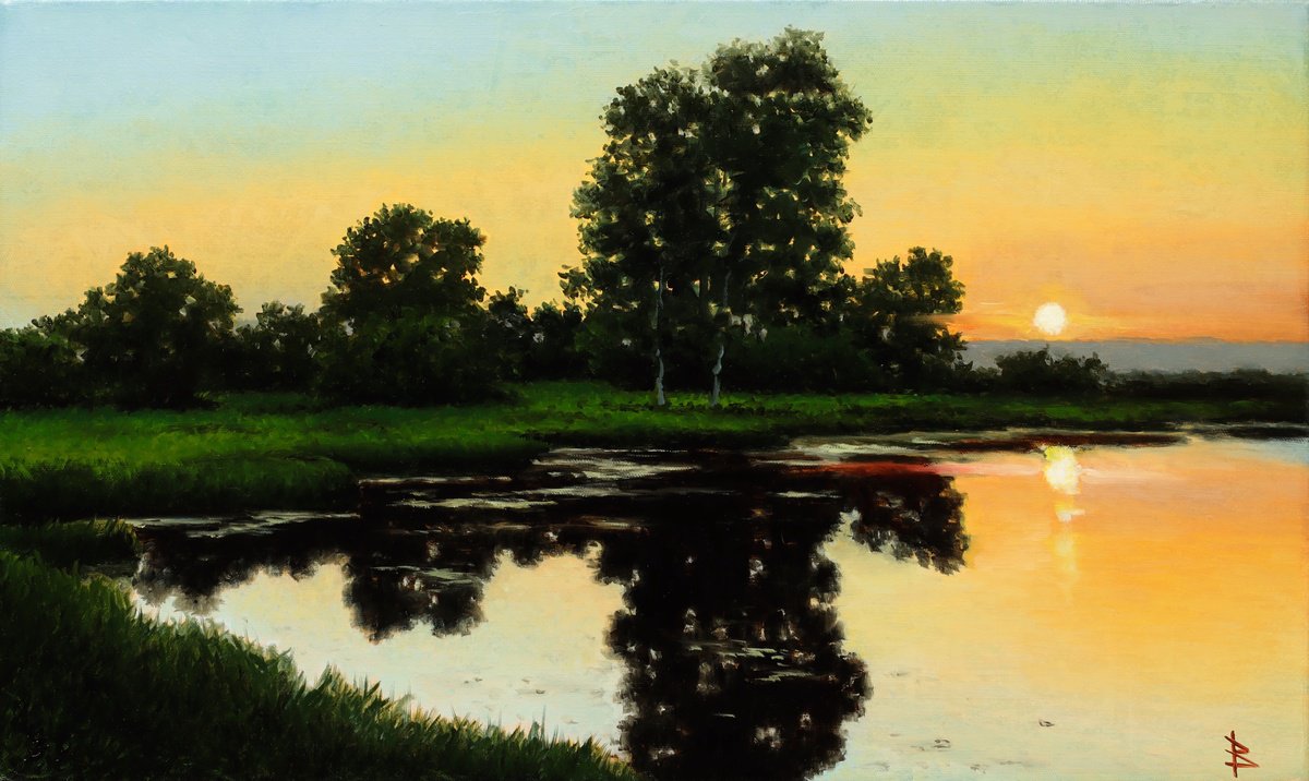 Evening at the pond by Oleg Baulin