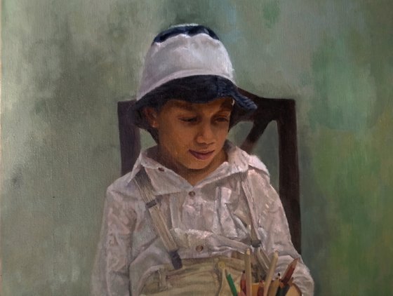 Kid with pencils