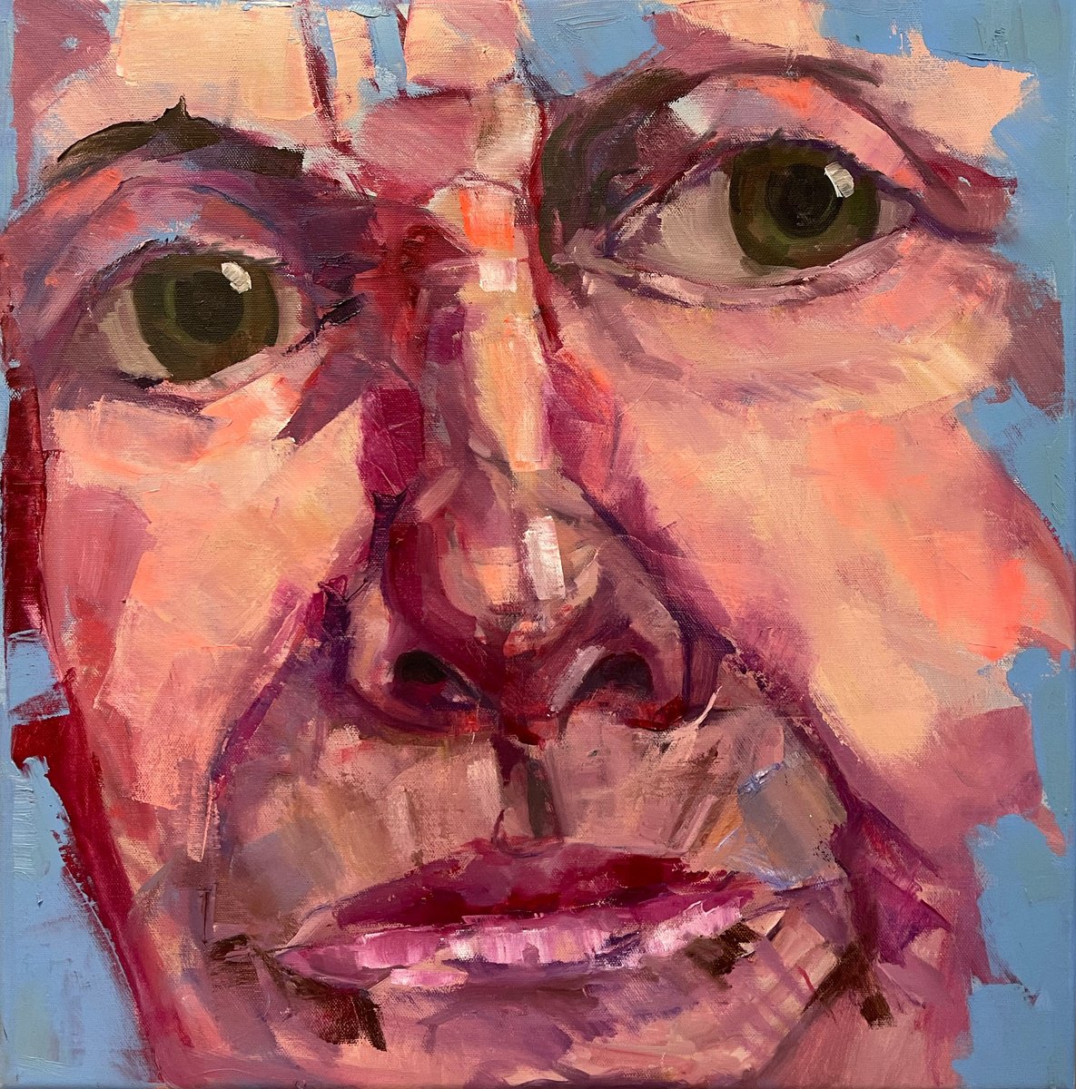 Expressive Portrait Oil Painting By Ulli Schmitt, 20 X 20", Looking For, Original Artwork