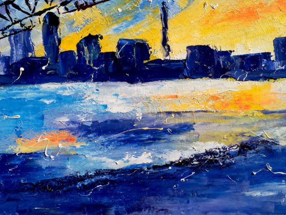 "Bridge to sky" oil impasto painting