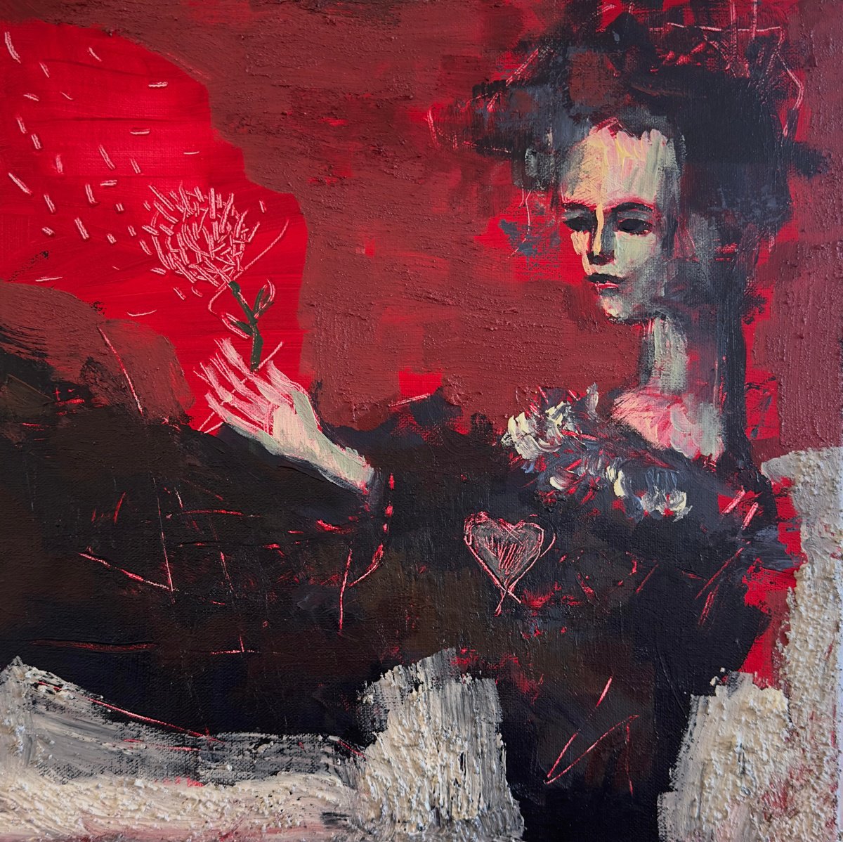 Expressive Portrait Acrylic Painting By Nikola Gulev, 16 X 16", "Dreams Fly", Original Artwork