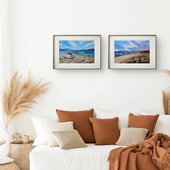 Set of 2. Boat on the beach