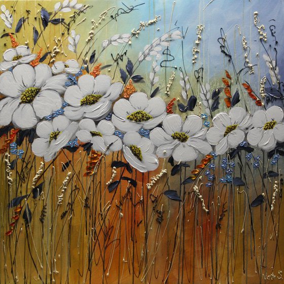 Large Original Painting- "White Flowers"