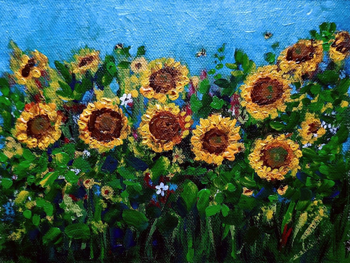 Sunflowers Inspired by Van Gogh Acrylic Floral Gift painting- 6x 8 by Asha Shenoy